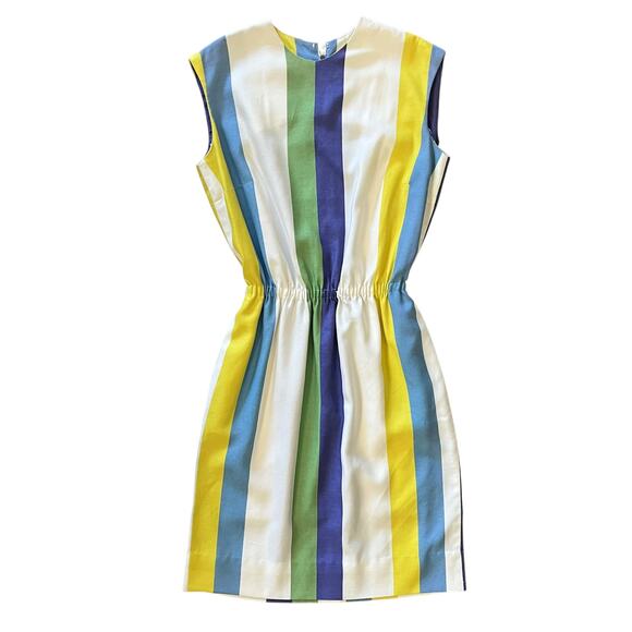 Vintage Stacy Ames 1960s Striped Sleeveless Belted Knee-Length Sheath Dress - Picture 9 of 10